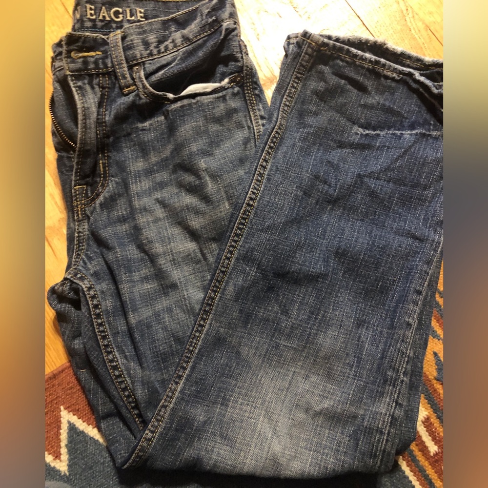 American Eagle Outfitters Mens Relaxed Straight Denim Blue Jeans, 30 x 30